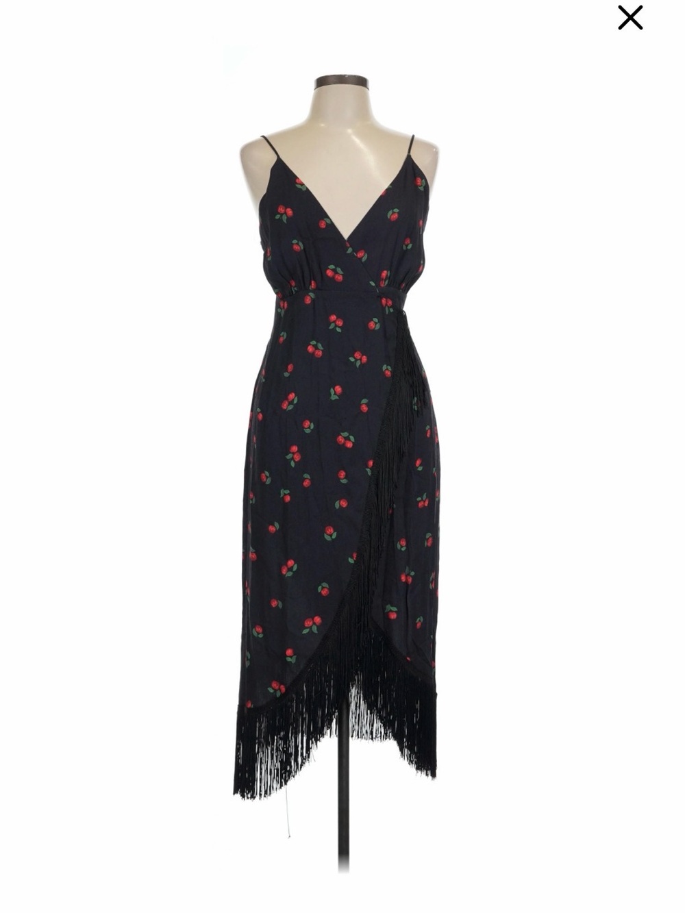 FARM Rio Black Cherry-Print Fringe Midi Dress